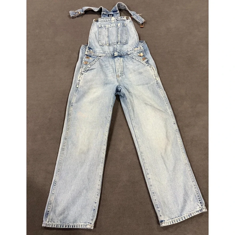 Gap Bib Overalls Girls L (10) Blue Denim Cotton Medium Wash Straight Leg Rugged‎